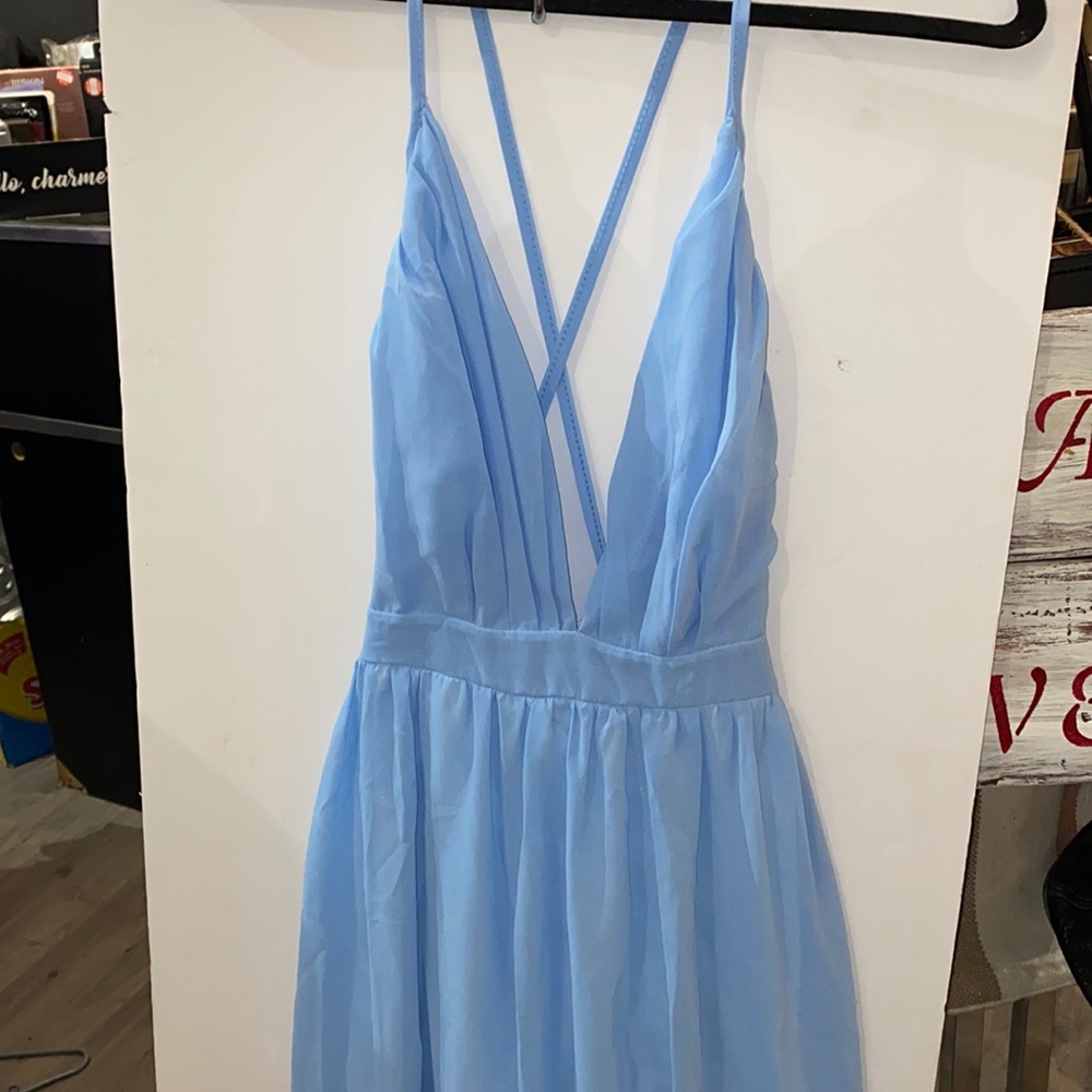 Sheer blue dress size small knee length liner slit in leg